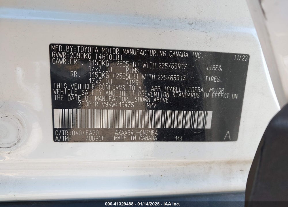 2024 TOYOTA RAV4 XLE VIN: 2T3P1RFV9RW419475