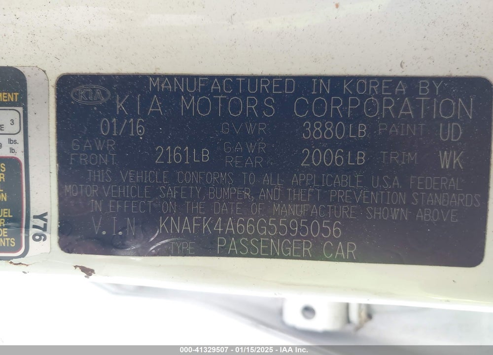 2016 KIA FORTE LX VIN: KNAFK4A66G5595056