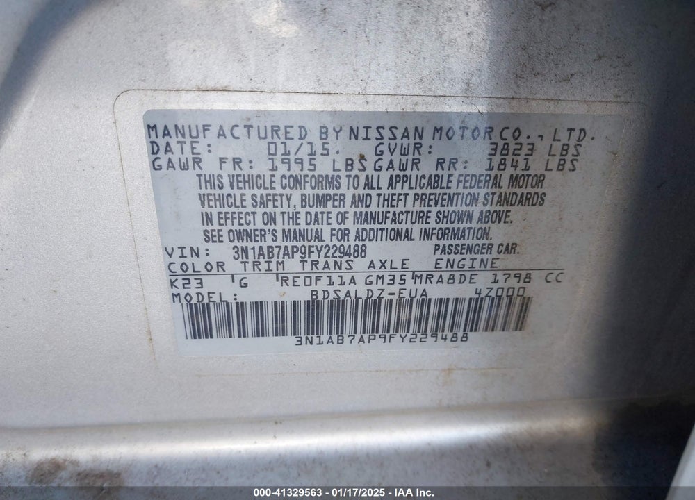 2015 NISSAN SENTRA VIN: 3N1AB7AP9FY229488