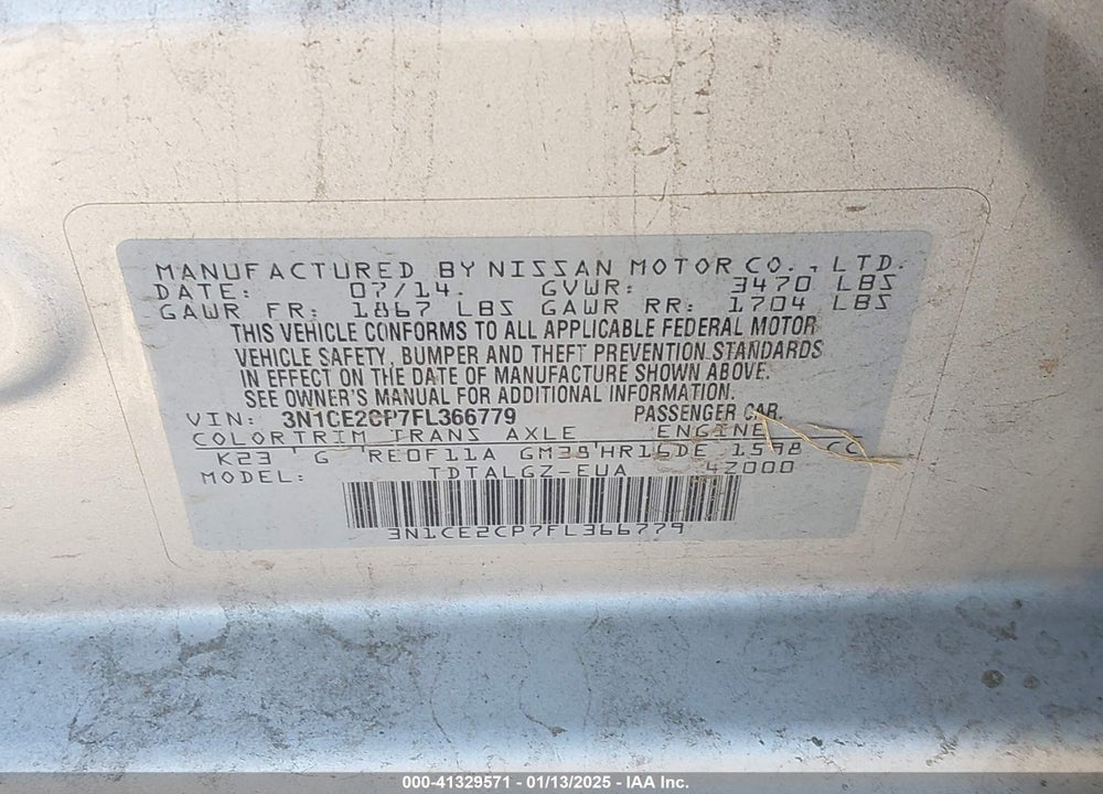 2015 NISSAN VERSA NOTE SR VIN: 3N1CE2CP7FL366779