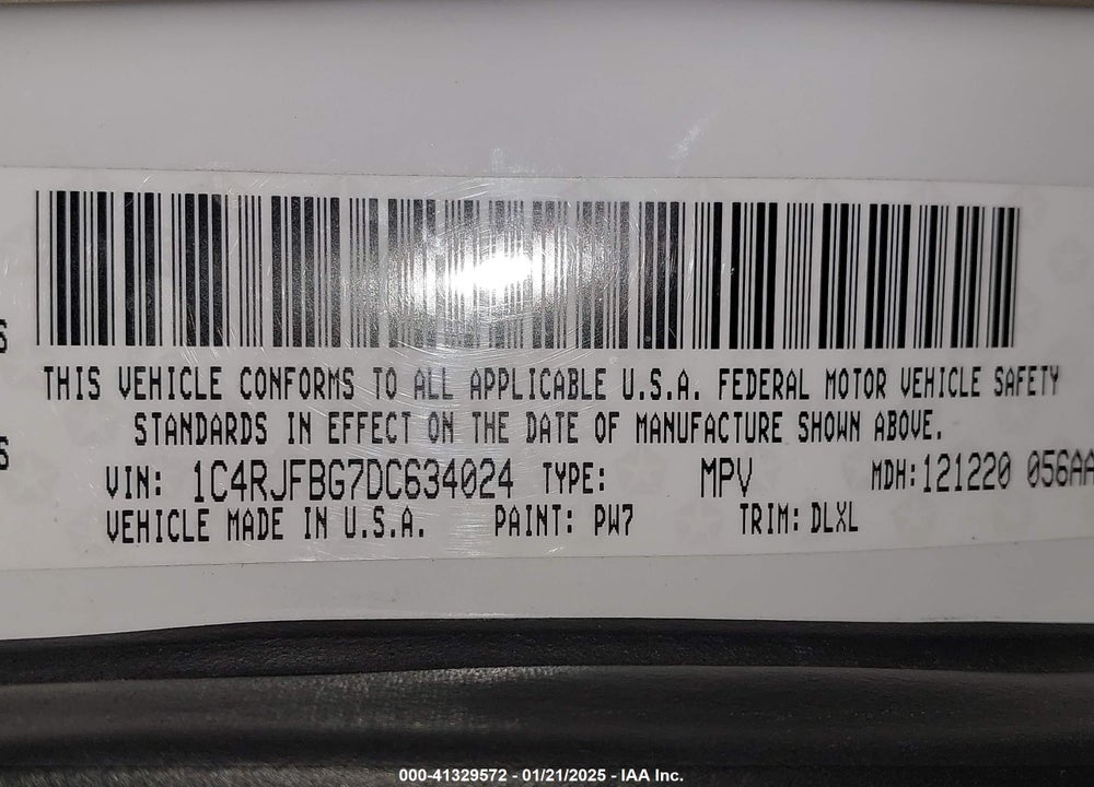 2013 JEEP GRAND CHEROKEE LIMITED VIN: 1C4RJFBG7DC634024