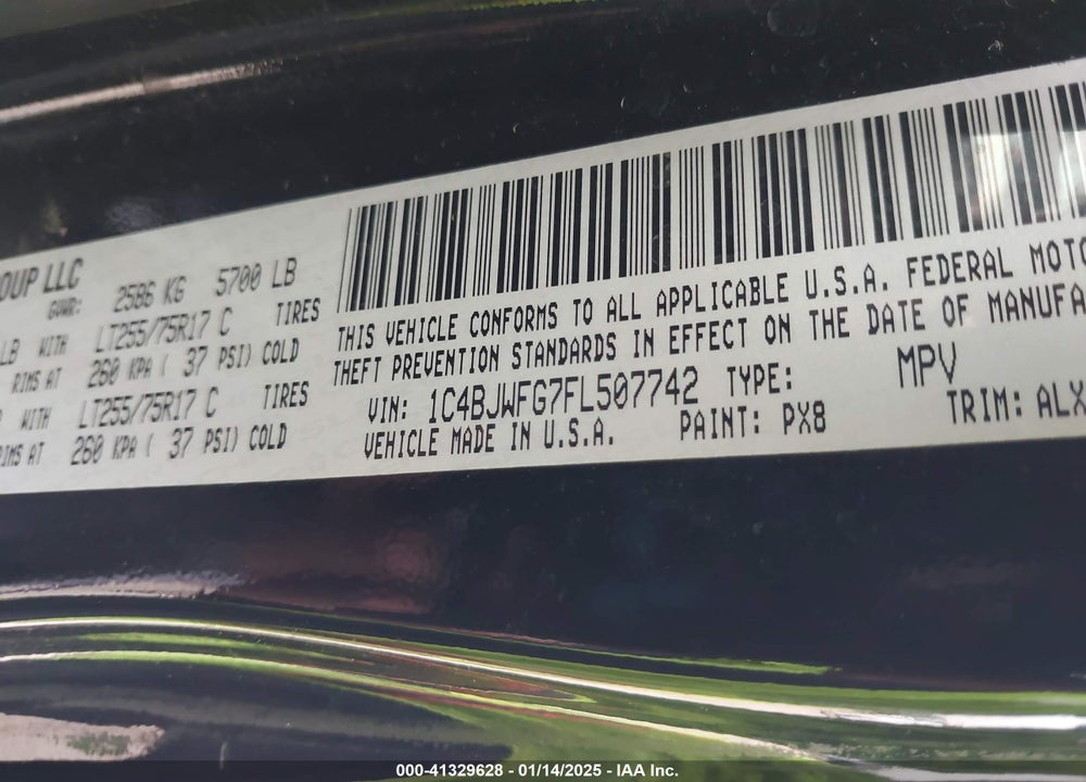 2015 JEEP WRANGLER UNLIMITED RUBICON VIN: 1C4BJWFG7FL507742