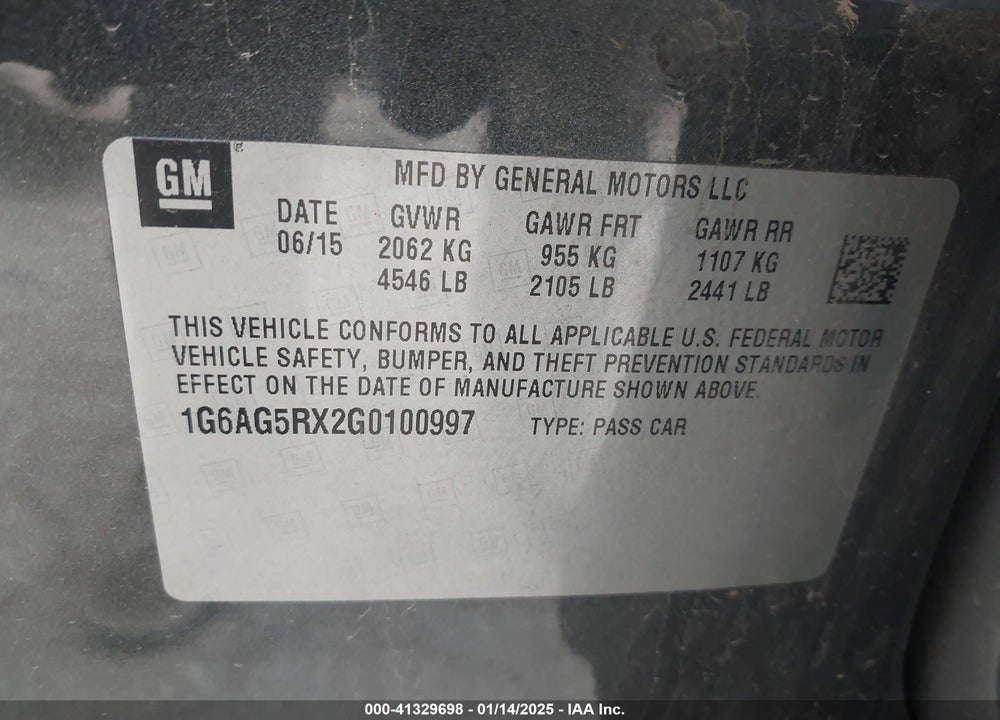 2016 CADILLAC ATS VIN: 1G6AG5RX2G0100997