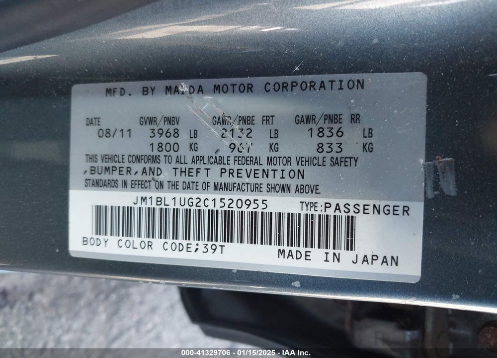 2012 MAZDA 3 I SPORT VIN: JM1BL1UG2C1520955