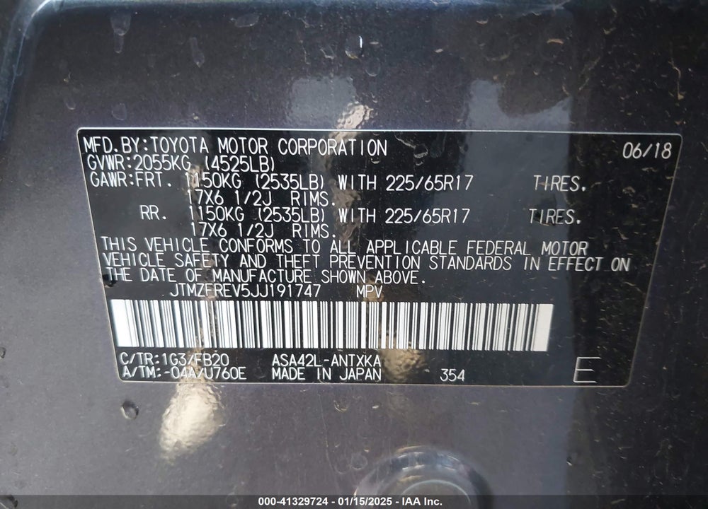 2018 TOYOTA RAV4 LE VIN: JTMZFREV5JJ191747
