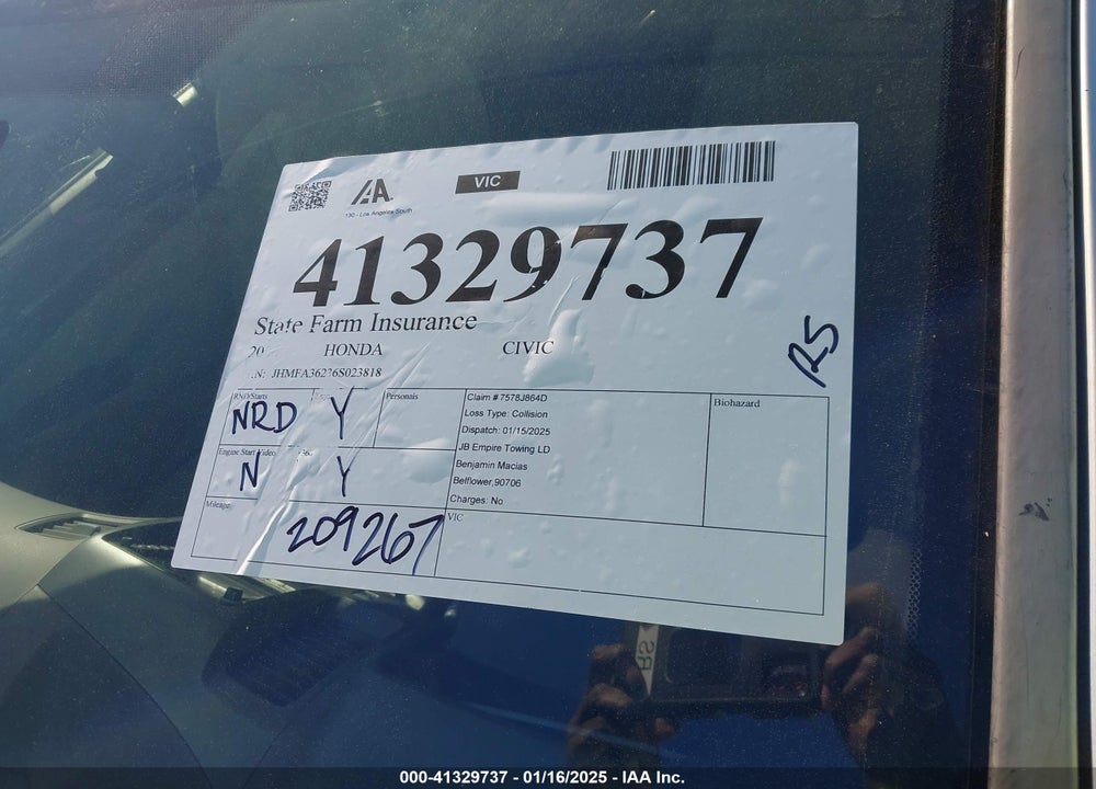 2006 HONDA CIVIC HYBRID VIN: JHMFA36236S023818