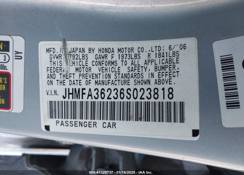 2006 HONDA CIVIC HYBRID VIN: JHMFA36236S023818