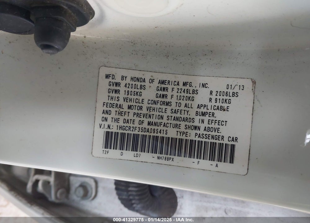 2013 HONDA ACCORD LX VIN: 1HGCR2F35DA095415