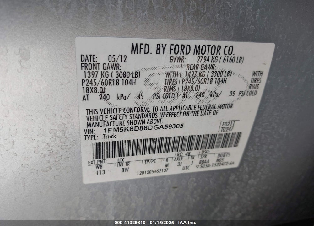 2013 FORD EXPLORER XLT VIN: 1FM5K8D88DGA59305