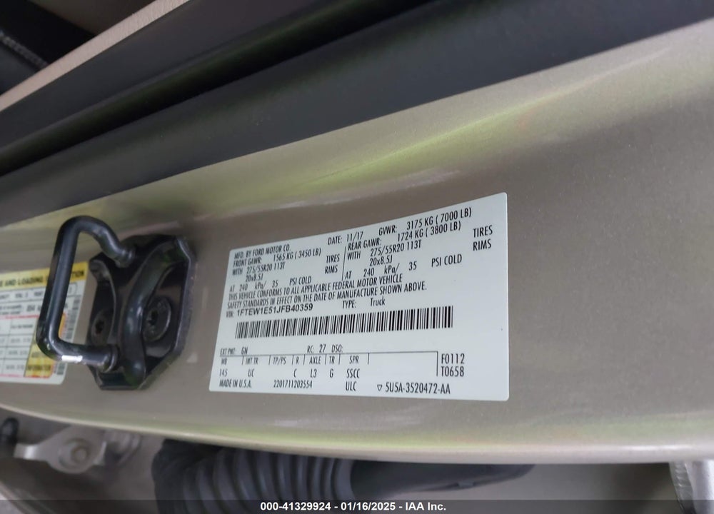 2018 FORD F-150 XLT VIN: 1FTEW1E51JFB40359