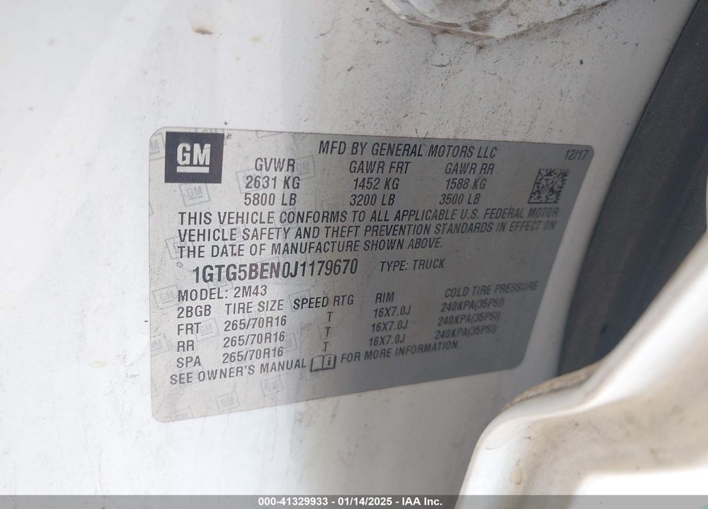 2018 GMC CANYON VIN: 1GTG5BEN0J1179670