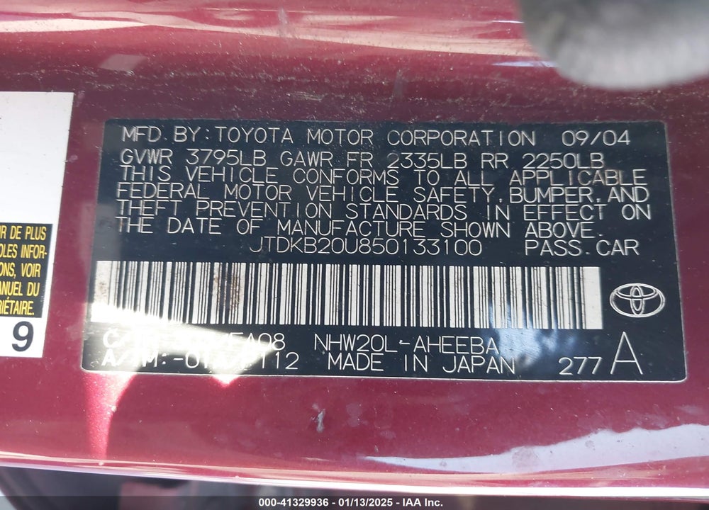 2005 TOYOTA PRIUS VIN: JTDKB20U850133100