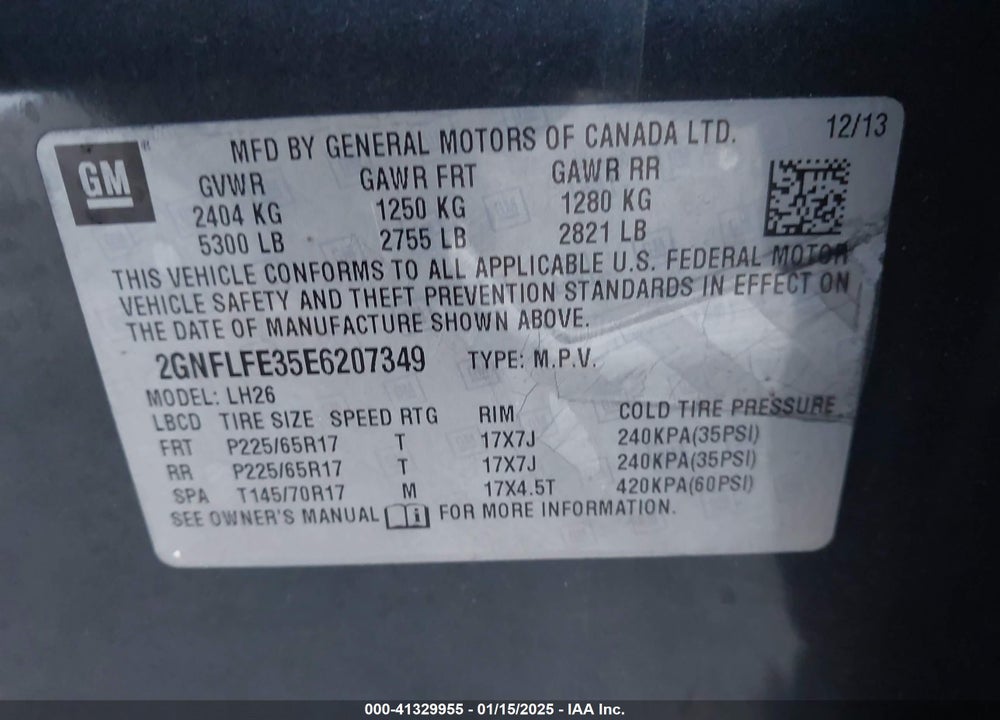 2014 CHEVROLET EQUINOX 1LT VIN: 2GNFLFE35E6207349