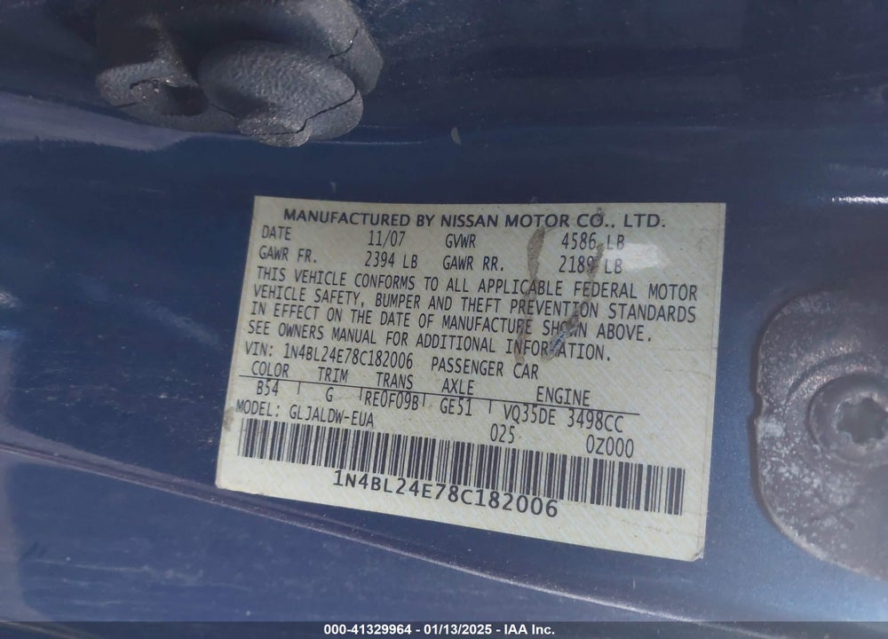 2008 NISSAN ALTIMA 3.5 SE VIN: 1N4BL24E78C182006
