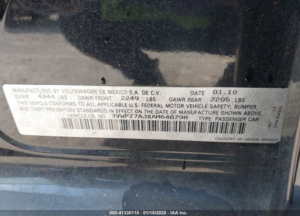 2010 VOLKSWAGEN JETTA SPORTWAGEN VIN: 3VWPZ7AJXAM648798