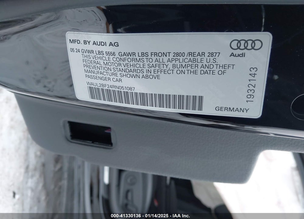 2024 AUDI A6 PREMIUM PLUS 55 TFSI QUATTRO S TRONIC VIN: WAUL2BF24RN051087