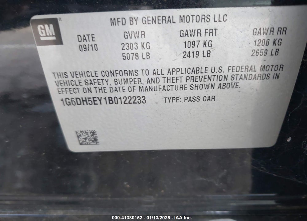 2011 CADILLAC CTS LUXURY VIN: 1G6DH5EY1B0122233