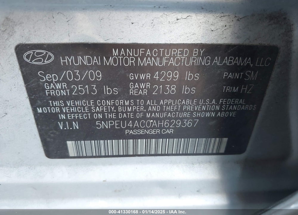 2010 HYUNDAI SONATA LIMITED VIN: 5NPEU4AC0AH629367