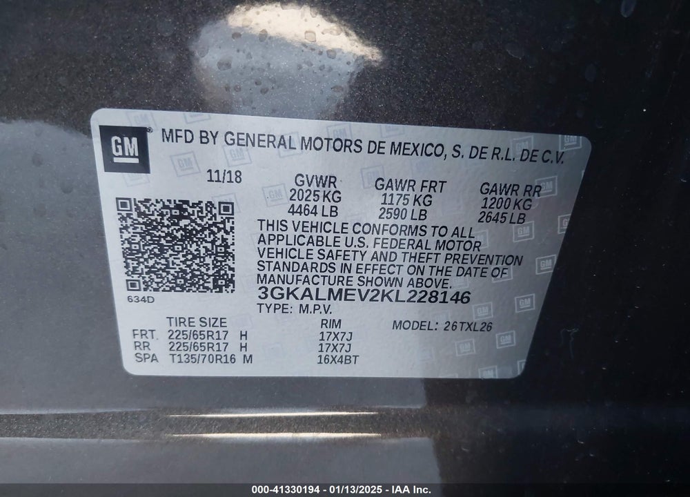 2019 GMC TERRAIN SLE VIN: 3GKALMEV2KL228146