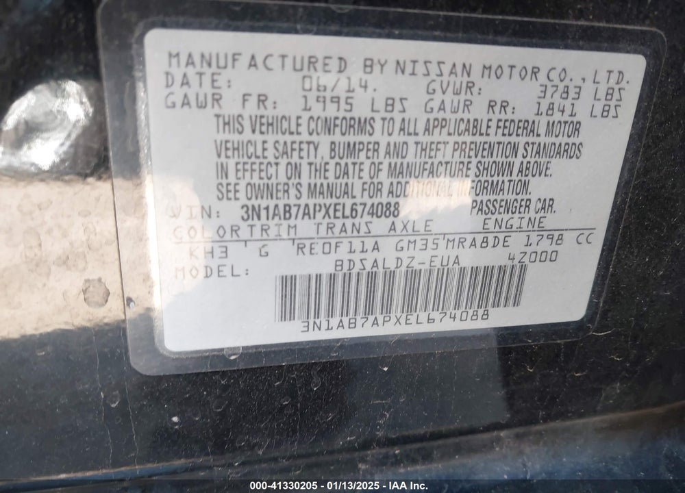 2014 NISSAN SENTRA VIN: 3N1AB7APXEL674088