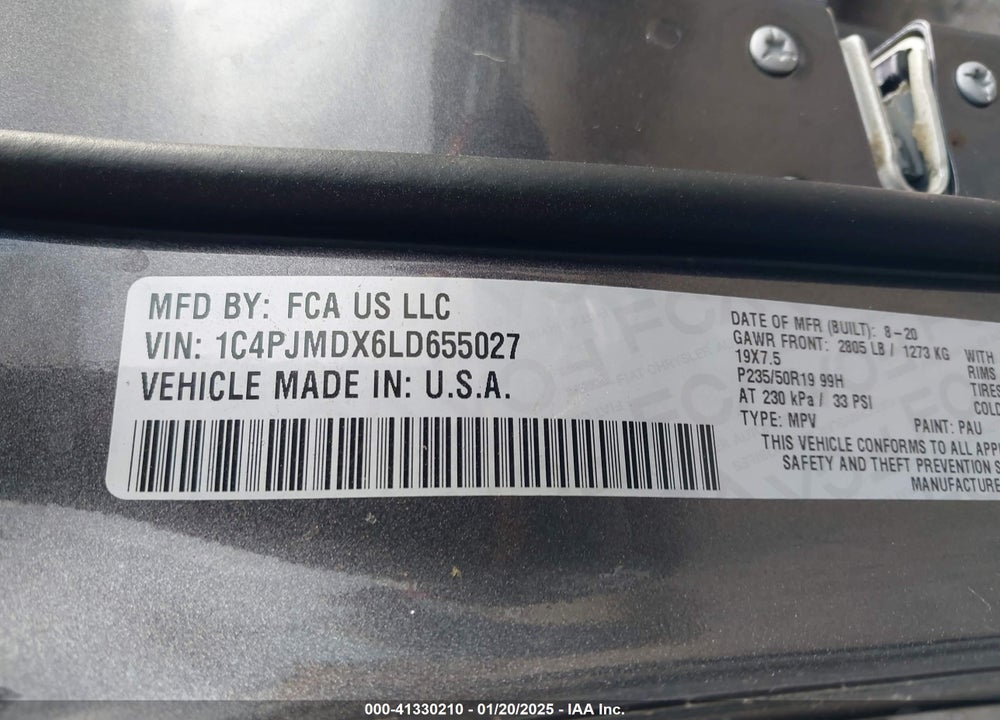 2020 JEEP CHEROKEE HIGH ALTITUDE 4X4 VIN: 1C4PJMDX6LD655027