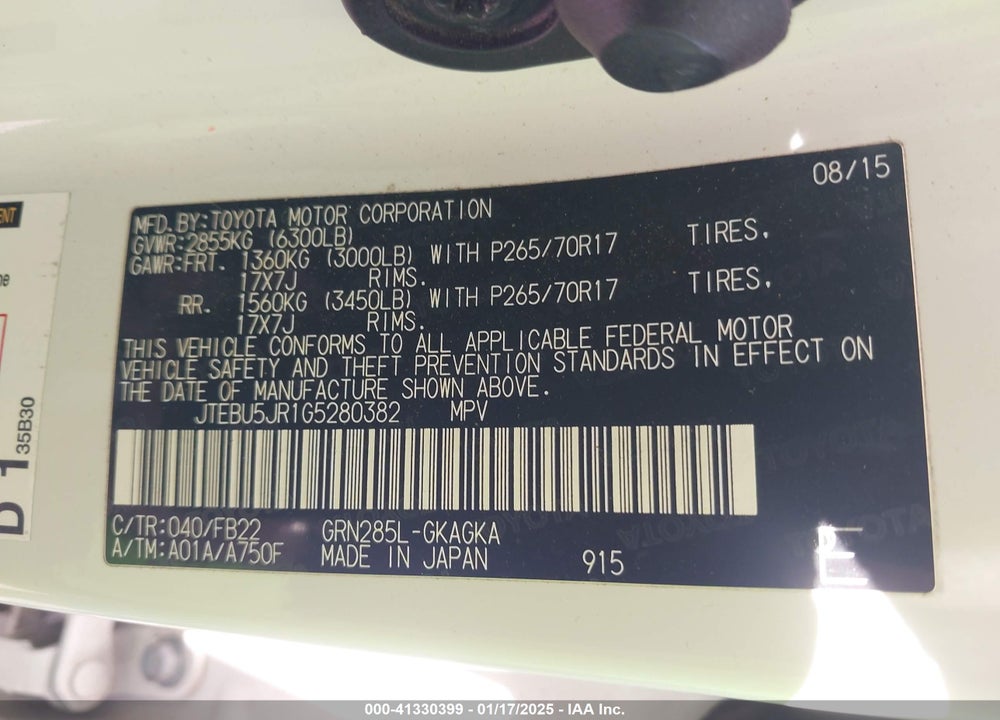 2016 TOYOTA 4RUNNER SR5 VIN: JTEBU5JR1G5280382