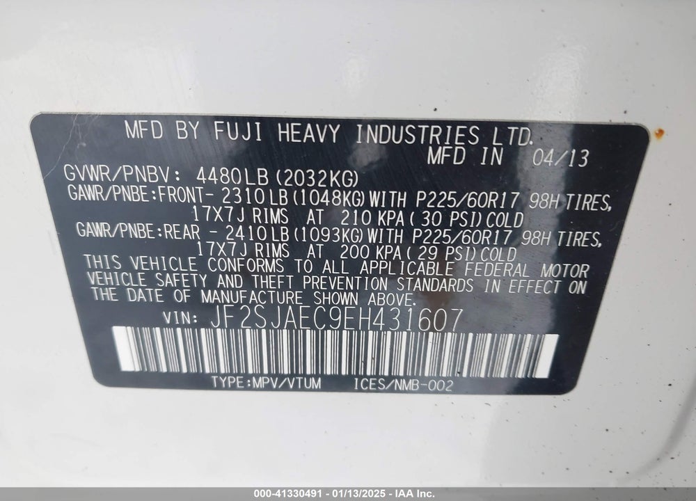 2014 SUBARU FORESTER 2.5I PREMIUM VIN: JF2SJAEC9EH431607
