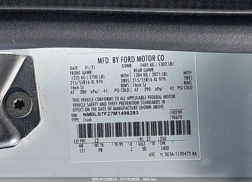 2021 FORD TRANSIT CONNECT XLT CARGO VAN VIN: NM0LS7F27M1498283