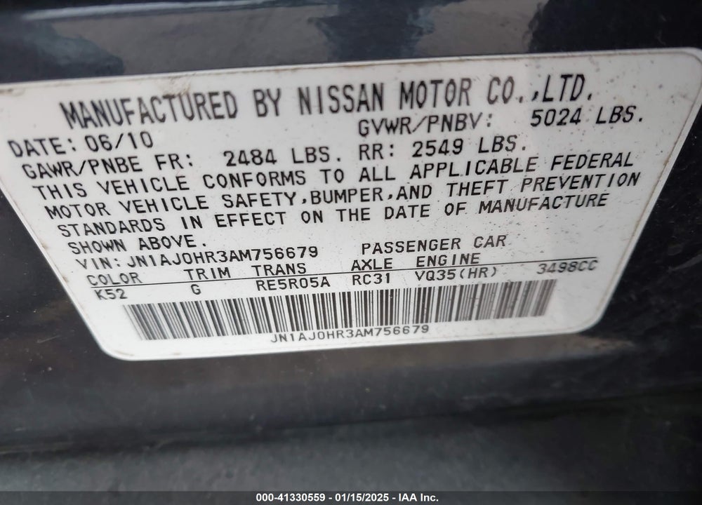 2010 INFINITI EX35 JOURNEY VIN: JN1AJ0HR3AM756679