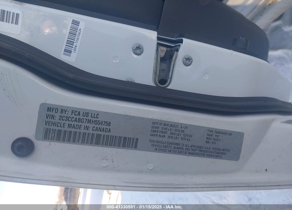 2021 CHRYSLER 300 VIN: 2C3CCABG7MH554758