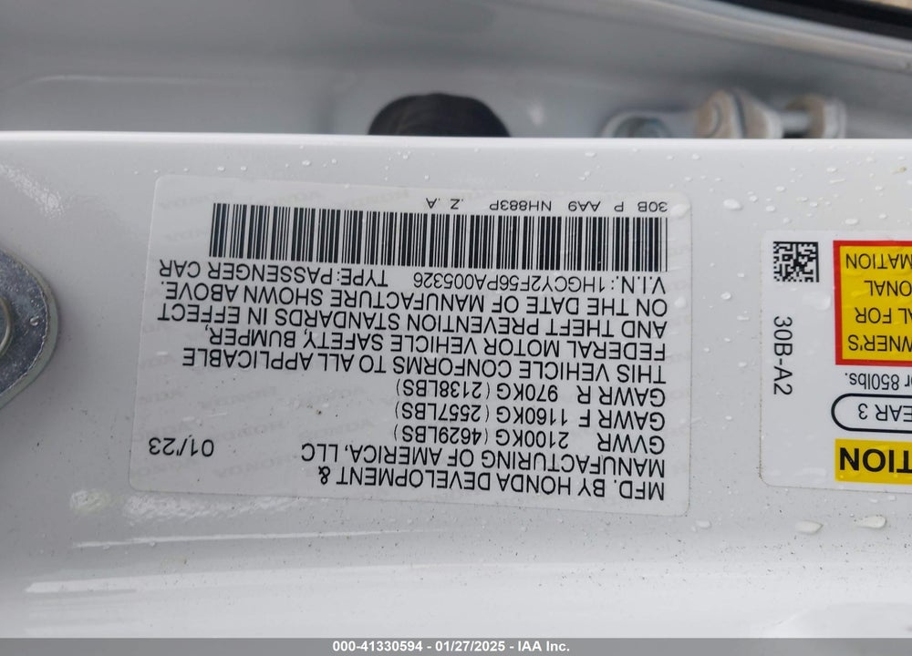 2023 HONDA ACCORD HYBRID SPORT VIN: 1HGCY2F56PA005326