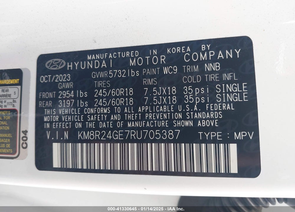 2024 HYUNDAI PALISADE SEL VIN: KM8R24GE7RU705387