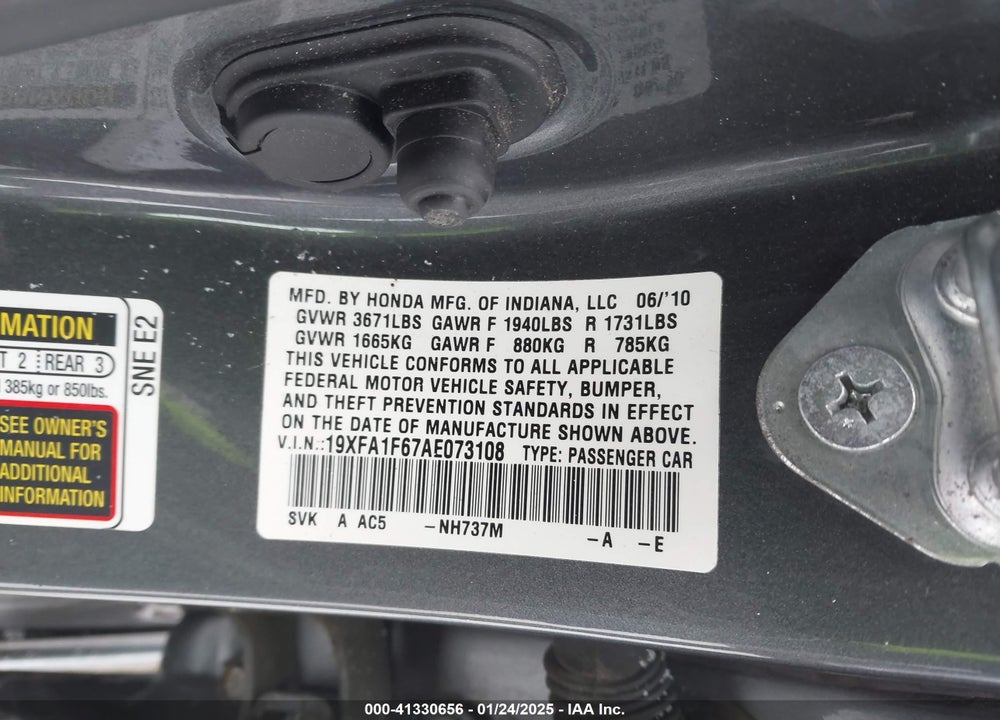 2010 HONDA CIVIC VIN: 19XFA1F67AE073108