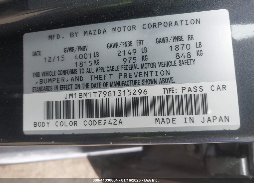 2016 MAZDA MAZDA3 VIN: JM1BM1T79G1315296
