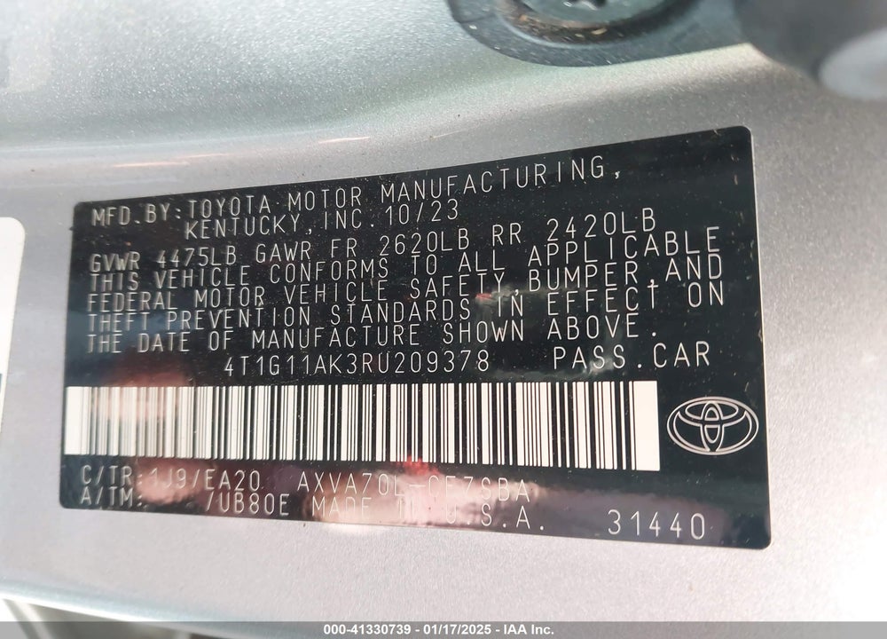 2024 TOYOTA CAMRY VIN: 4T1G11AK3RU209378