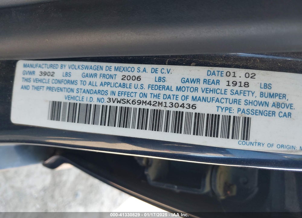 2002 VOLKSWAGEN JETTA GLS VIN: 3VWSK69M42M130436