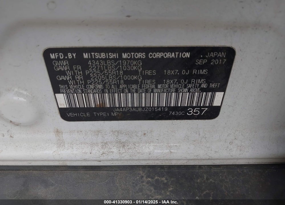 2018 MITSUBISHI OUTLANDER SPORT 2.0 ES VIN: JA4AP3AU8JZ015419
