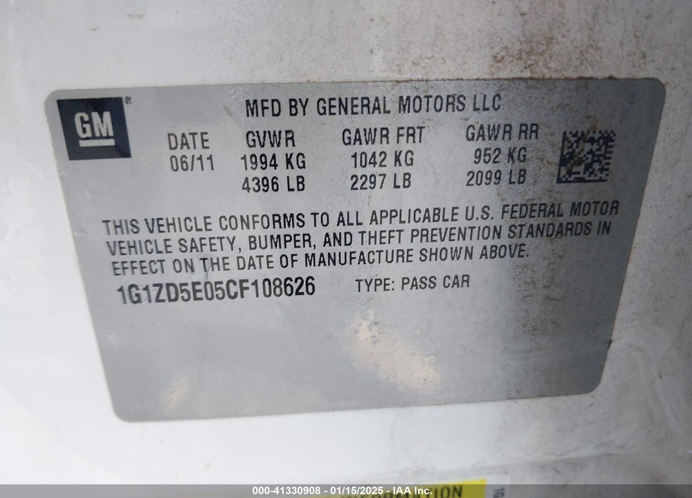 2012 CHEVROLET MALIBU VIN: 1G1ZD5E05CF108626
