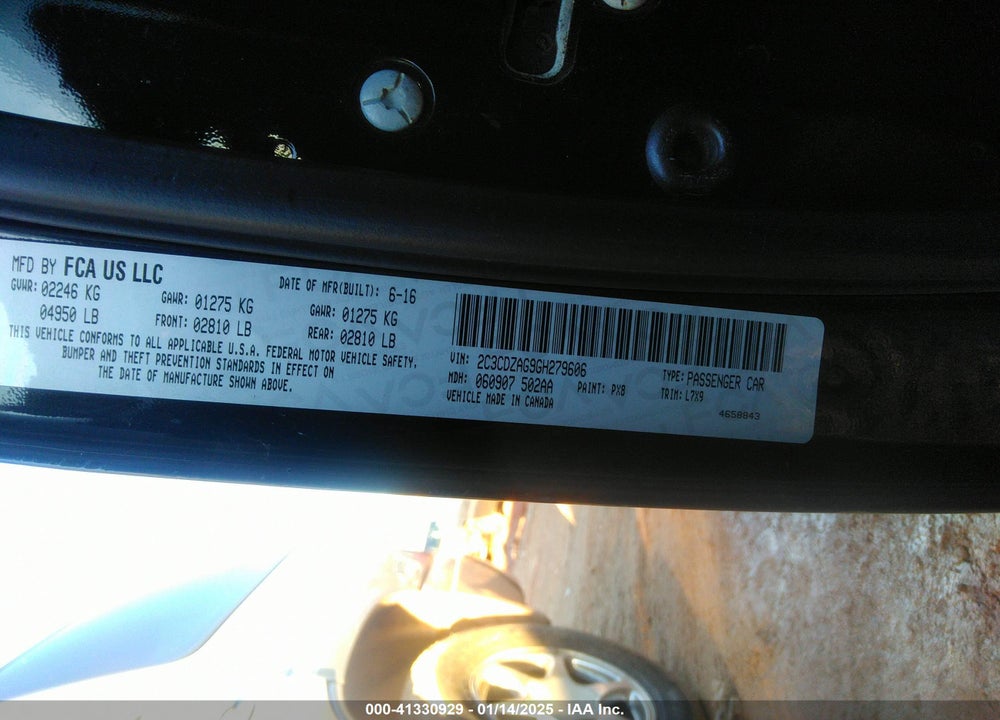 2016 DODGE CHALLENGER VIN: 2C3CDZAG9GH279606