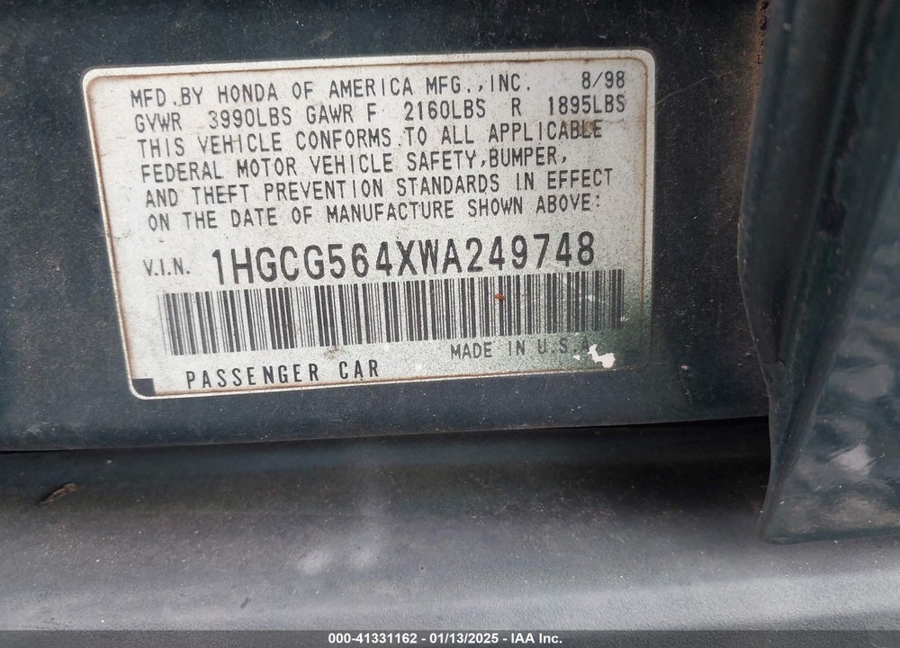 1998 HONDA ACCORD LX VIN: 1HGCG564XWA249748