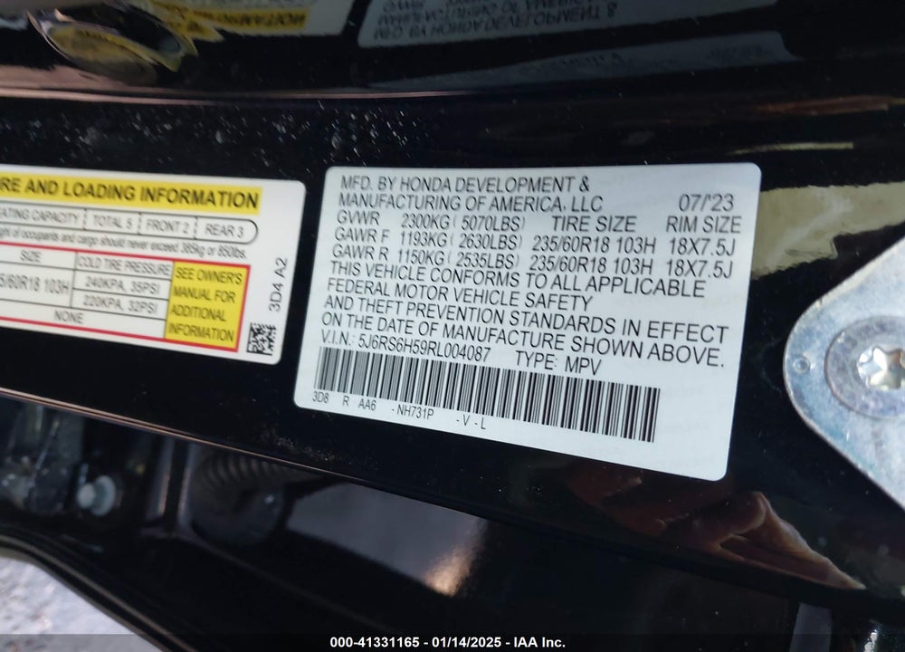 2024 HONDA CR-V VIN: 5J6RS6H59RL004087