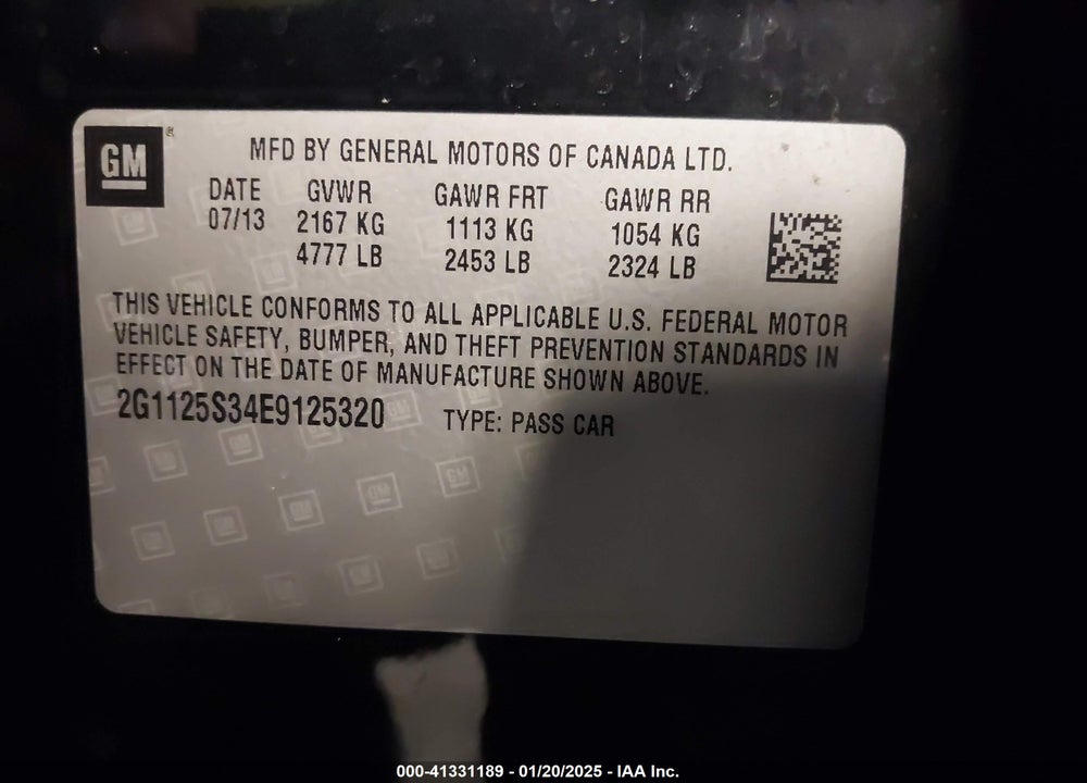 2014 CHEVROLET IMPALA VIN: 2G1125S34E9125320