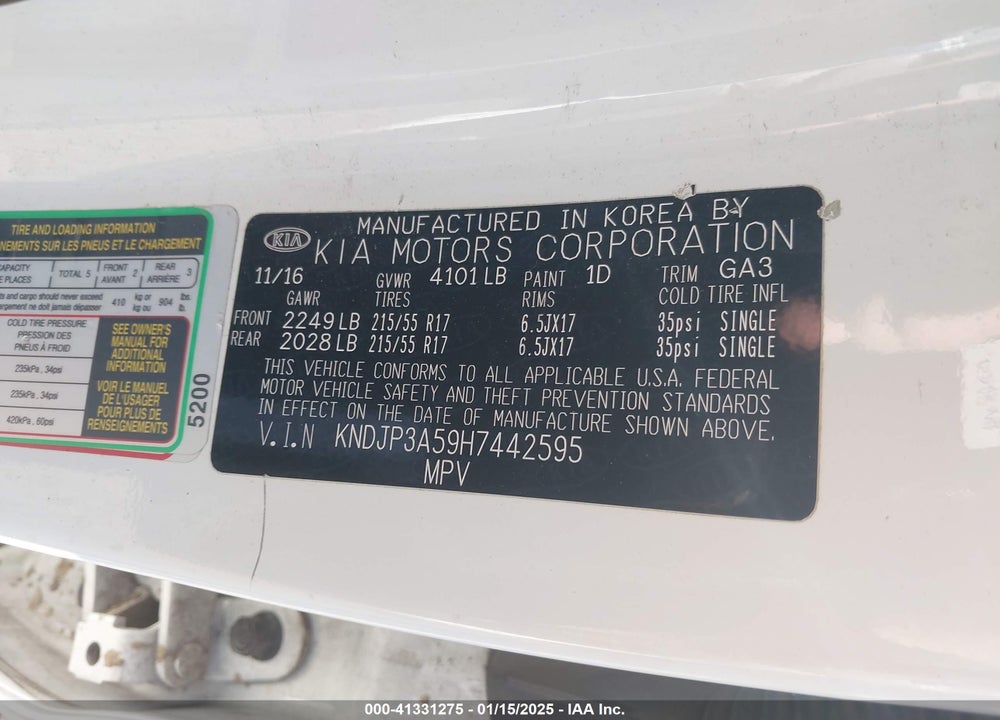 2017 KIA SOUL VIN: KNDJP3A59H7442595