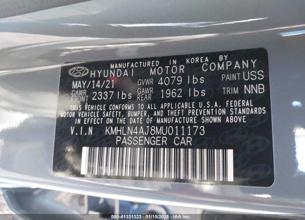 2021 HYUNDAI ELANTRA HYBRID LIMITED VIN: KMHLN4AJ8MU011173