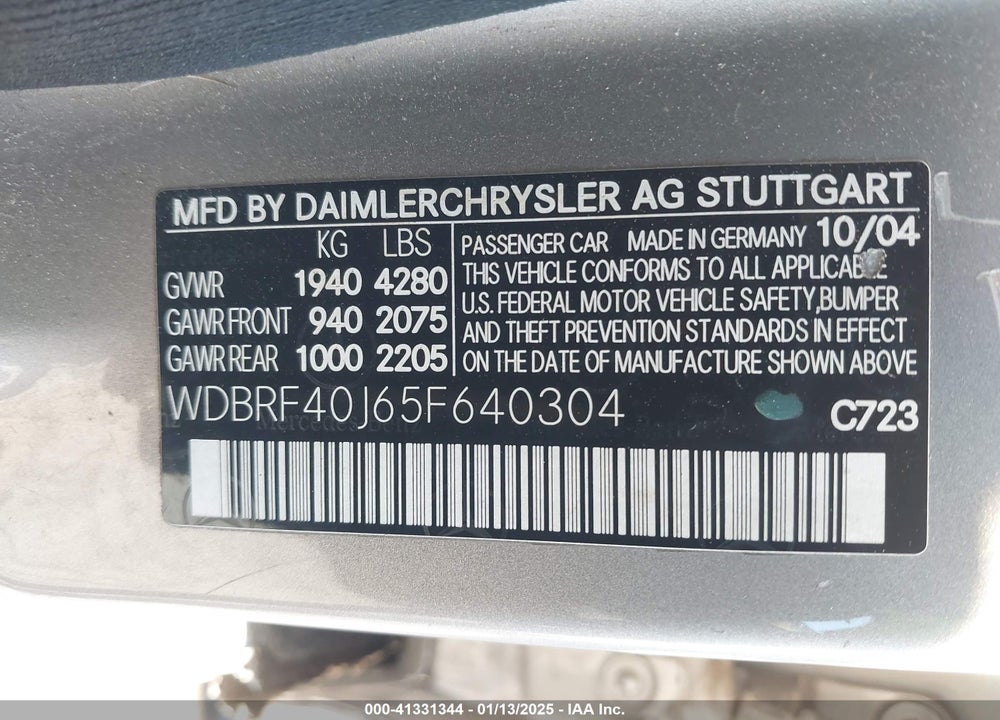 2005 MERCEDES-BENZ C 230 KOMPRESSOR SPORT VIN: WDBRF40J65F640304