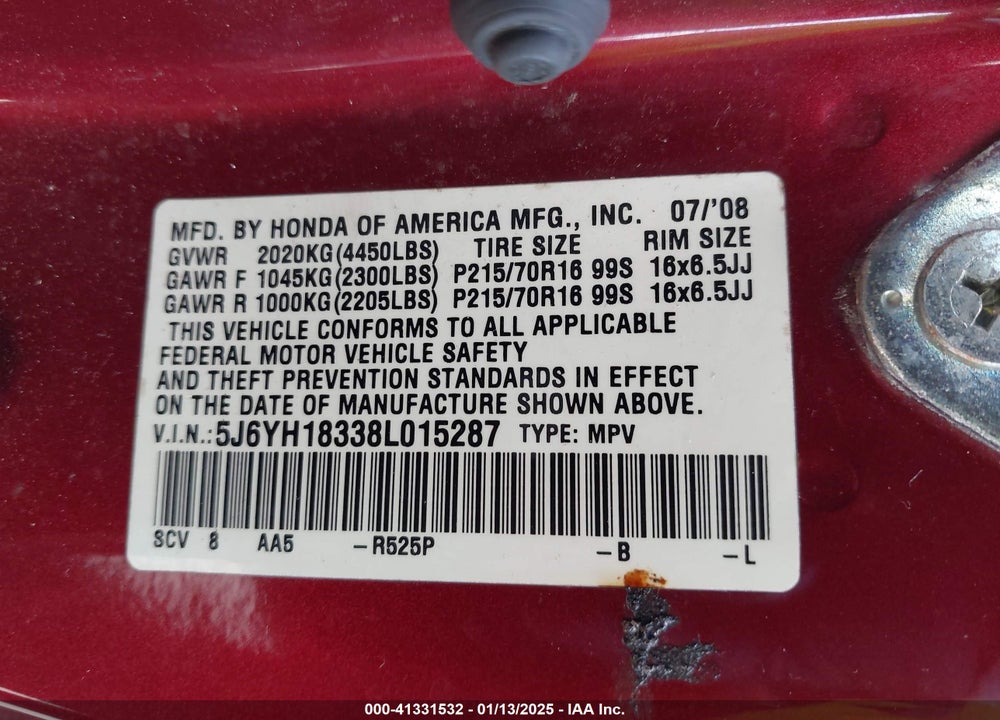 2008 HONDA ELEMENT LX VIN: 5J6YH18338L015287