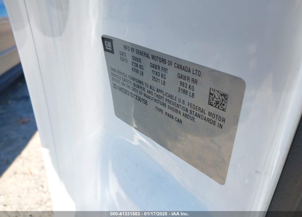 2013 CHEVROLET IMPALA VIN: 2G1WC5E31D1236158