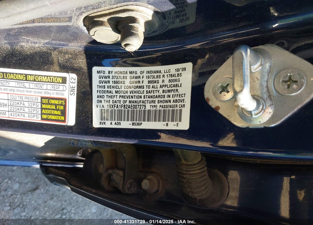 2010 HONDA CIVIC VIN: 19XFA1F82AE007275