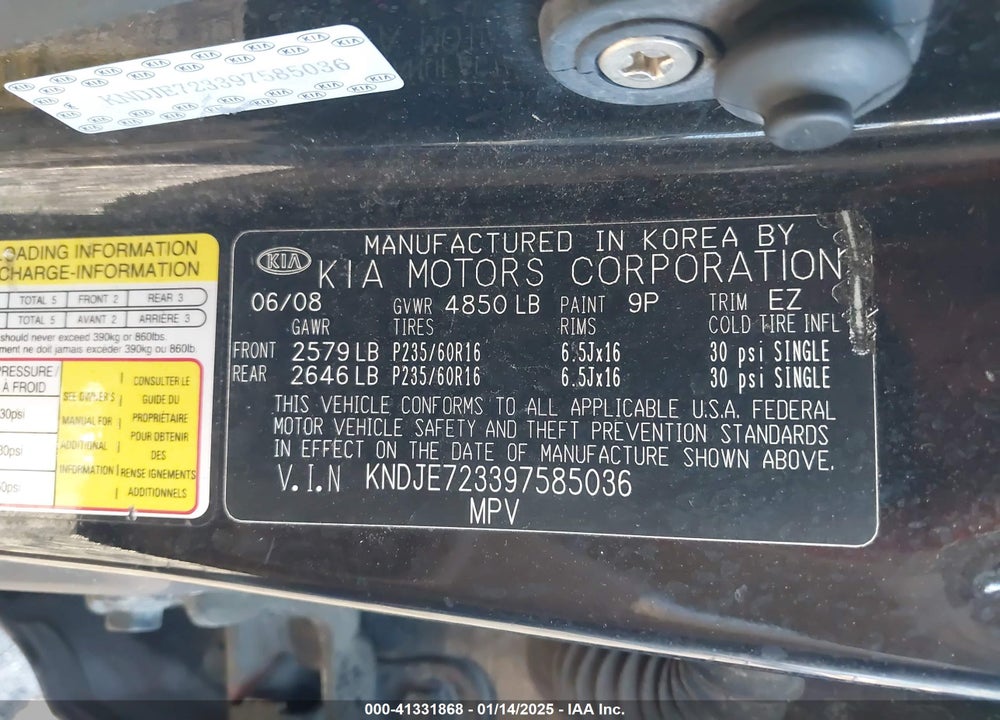 2009 KIA SPORTAGE LX V6 VIN: KNDJE723397585036