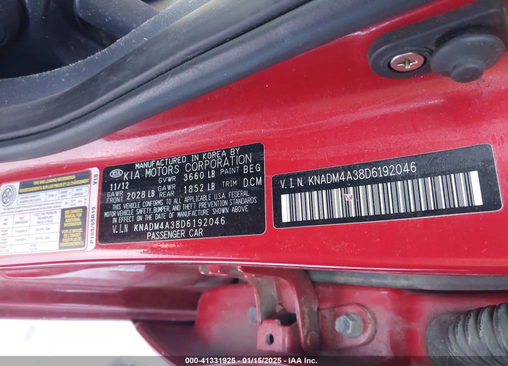 2013 KIA RIO VIN: KNADM4A38D6192046